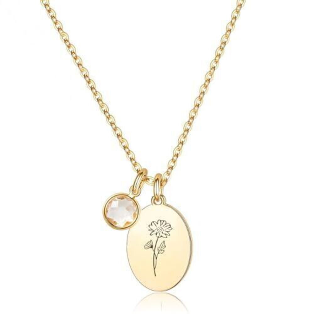 8933 Birth Flower Necklaces , 18K Gold Plated Dainty Birthstone Pendant